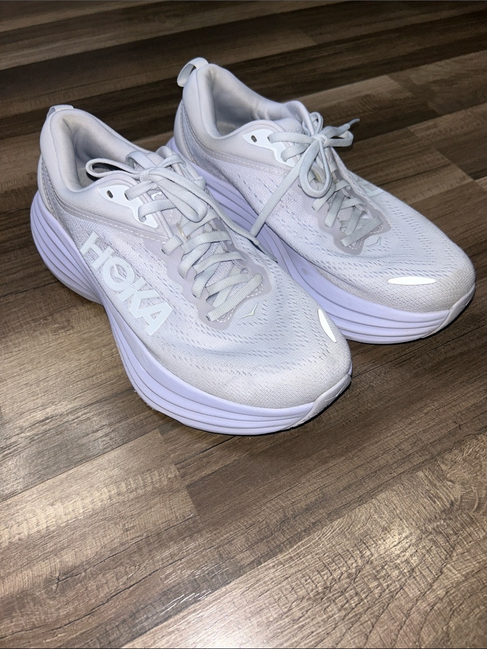 Hoka Women's All-White Bondi-8 Wide Style Cushioned Sneakers